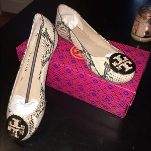 Tory Burch snake skinned leather Reva flats. 8.5