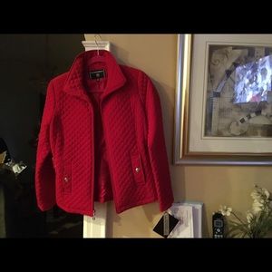 Red quilted jacket