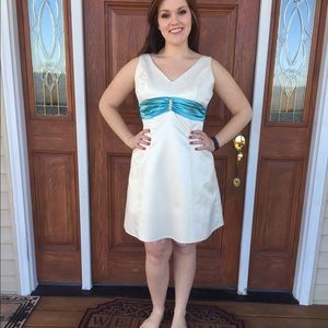 Size 13 white and teal formal dress