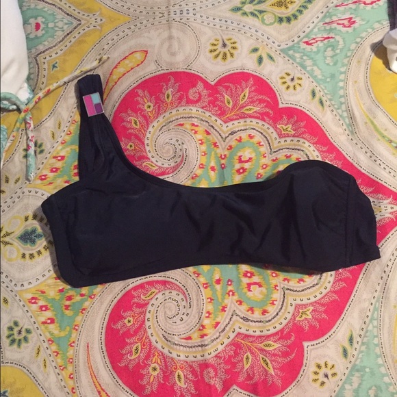 Black one shoulder swim top