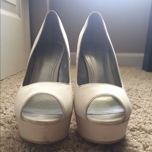 White open toe pumps. Worn once but scuffed.