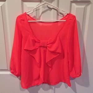 coral Chiffon blouse with bow detail