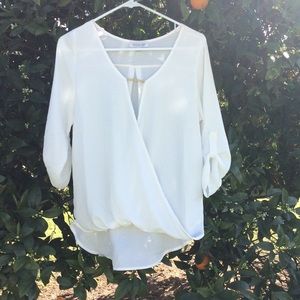 White chiffon cross front blouse