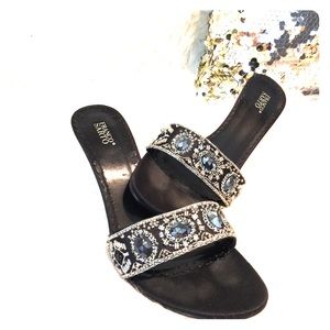 Franco Sarto black and silver beaded slide in heel