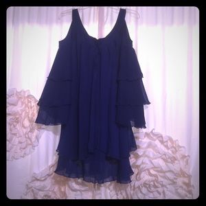 Blue ruffle cold shoulder top