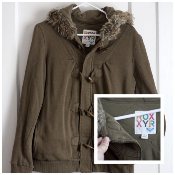 Roxy Army Green Faux Fur Hoodie