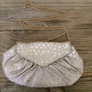 Lauren Merkin gold and creme clutch