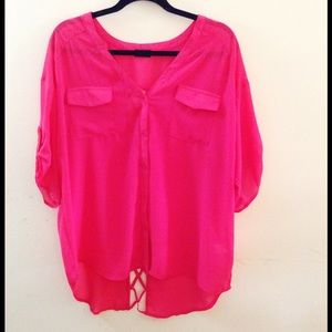 Hot Pink Sheer Blouse (PLUS SIZE)