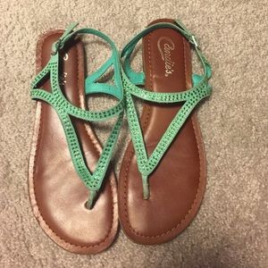 Green Rhinestone Sandals