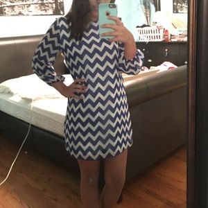 Chevron blue and white dress with yellow bow