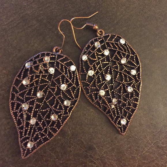 Leaf Earrings with Rhinestones