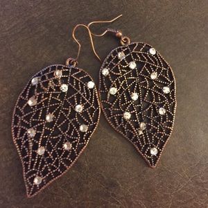 Leaf Earrings with Rhinestones