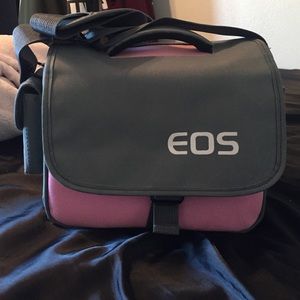 Pink and gray camera bag