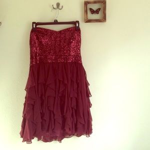 Red strapless dress