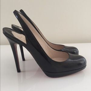 CHRISTIAN LOUBOUTIN SLINGBACK BLACK PATENT HEELS
