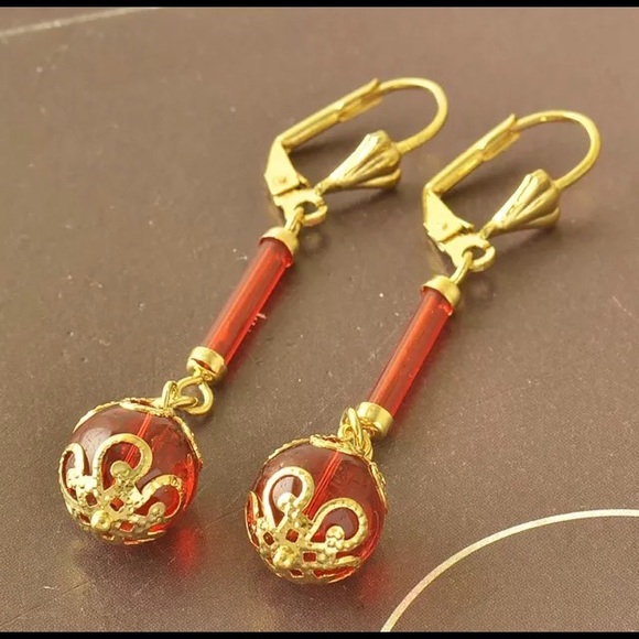 Beautiful New 9K Gold Filled Ruby Red Earrings