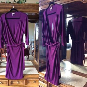 Purple wrap dress.