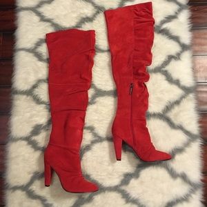 Calvin Klein red suede over the knee boots!