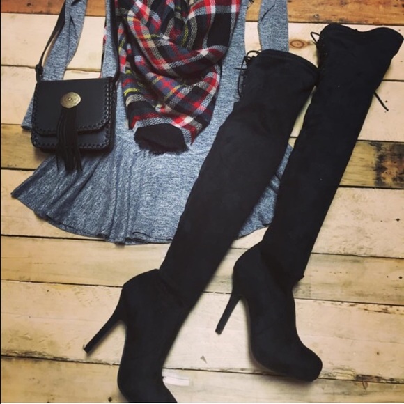 Suede Over the Knee Black Boots