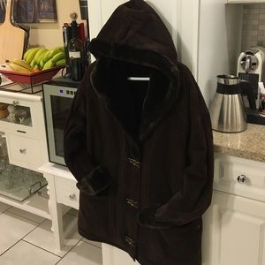 Brown suede hooded parker