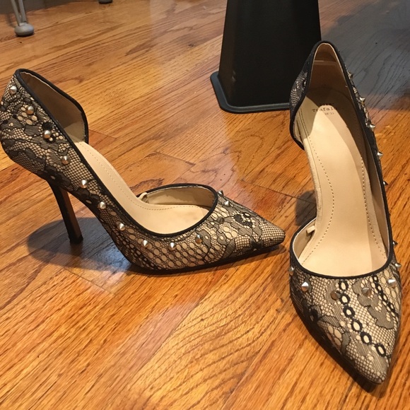 Exquisite Zara studded lace look heels