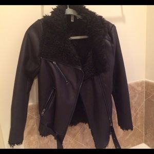 H&M Faux Suede Teddy Moto Jacket