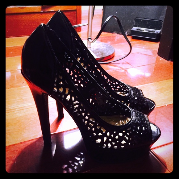 Black laser cut heels