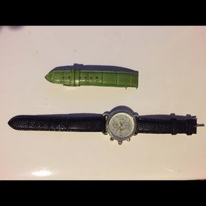 Michele Diamond Silver Tone Watch. Round.