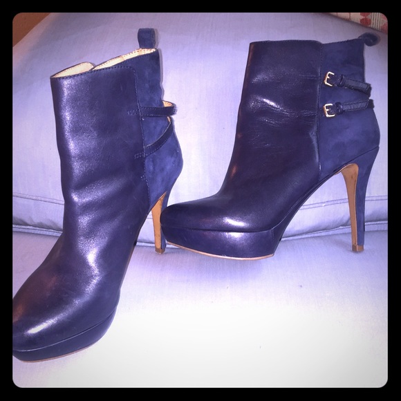 Zara Navy Blue Suede & Leather Platform Booties