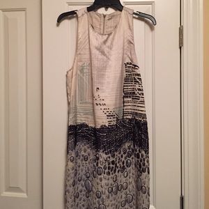Silk patterned dress with black bead embroidery