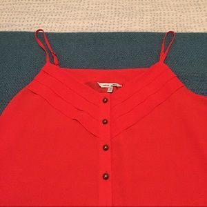 Flowy red spaghetti strap button up blouse
