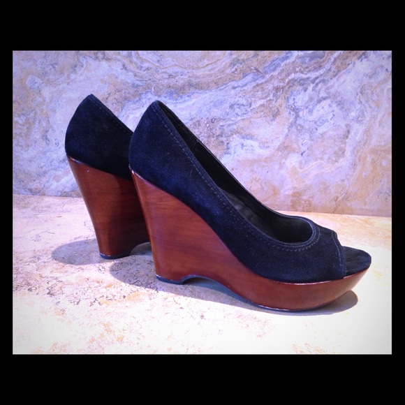 Nine West Shoes - Black suede Nine West wooden wedges - sz 7.5