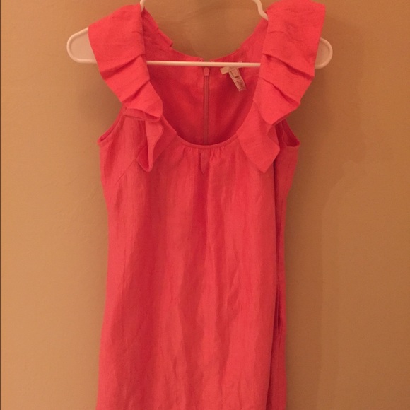 J Crew Coral Silk Shift Dress with Ruffle