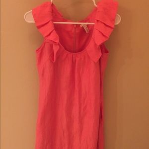 J Crew Coral Silk Shift Dress with Ruffle
