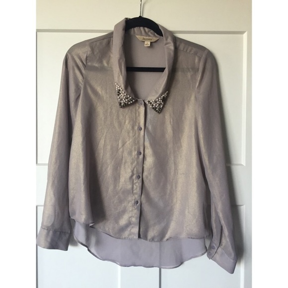 Shiny Chiffon Blouse with Beaded Collar - Picture 2 of 3