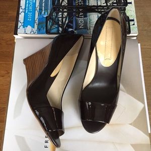 Peep-toe wedge heels. Size 6