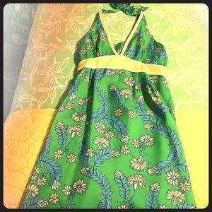 Lilly Pulizer Green Silk Halter Dress Like New