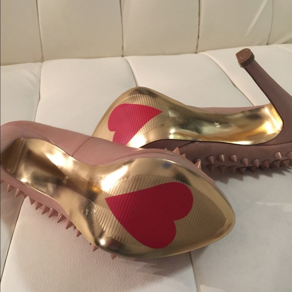 Leather Nude studded Peep toe heels - Picture 3 of 3