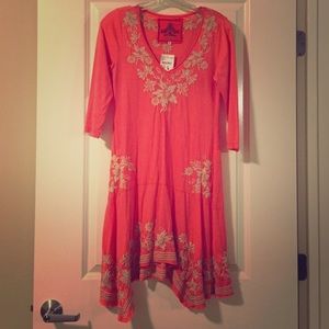 Salmon/Pink Embroidered Cotton Dress