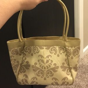 Boutique Handbag Cream and Gold Pattern