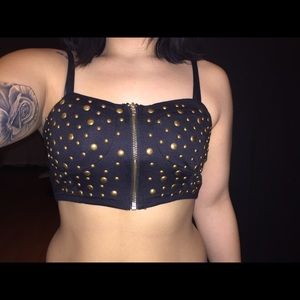 Gold studded black crop top