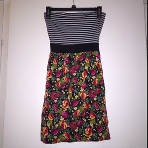 Strapless striped/floral dress