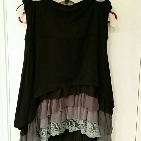 Black Grey Ruffled Skirt
