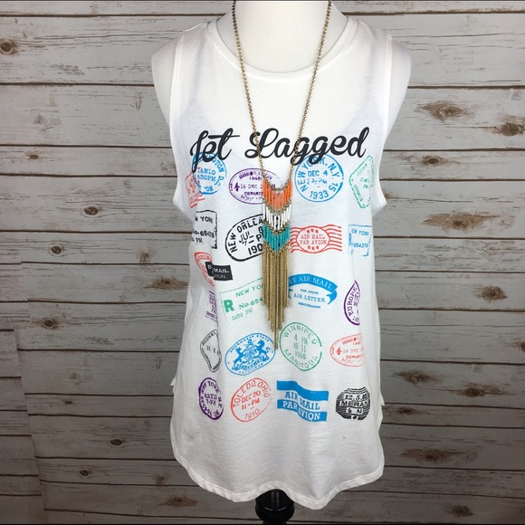one clothing Tops - [One] Jet Lagged Travel Graphic Tank Boho Passport