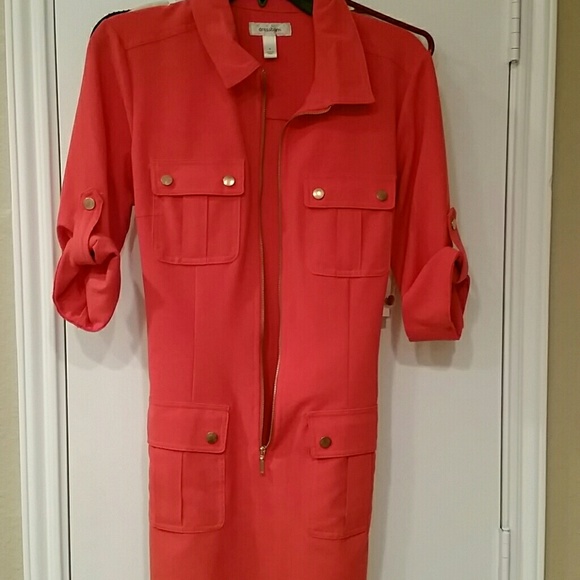 Orange gold zip front dress - Picture 1 of 4