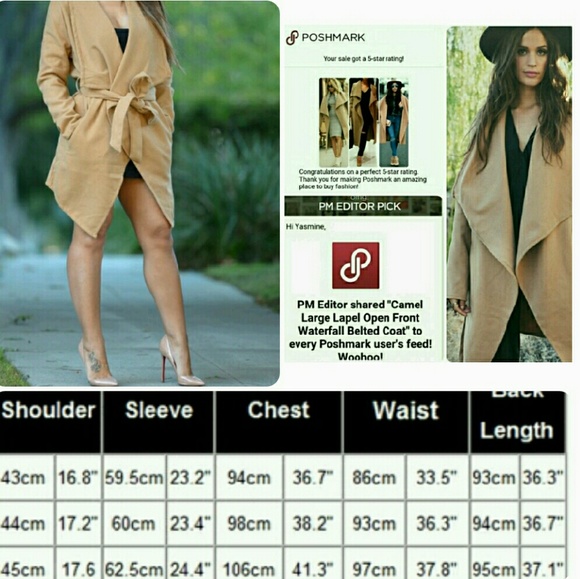 Last 1*Camel Large Lapel Waterfall Open Front Coat - Picture 4 of 4