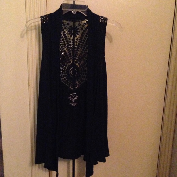Black Vest with crocheted lace back - Medium