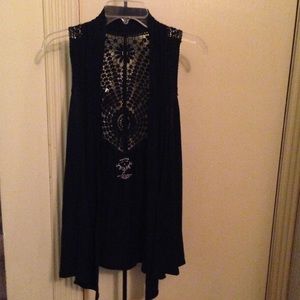 Black Vest with crocheted lace back - Medium