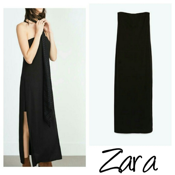 Zara Dresses & Skirts - Zara bandeau dress strapless black M S maxi small
