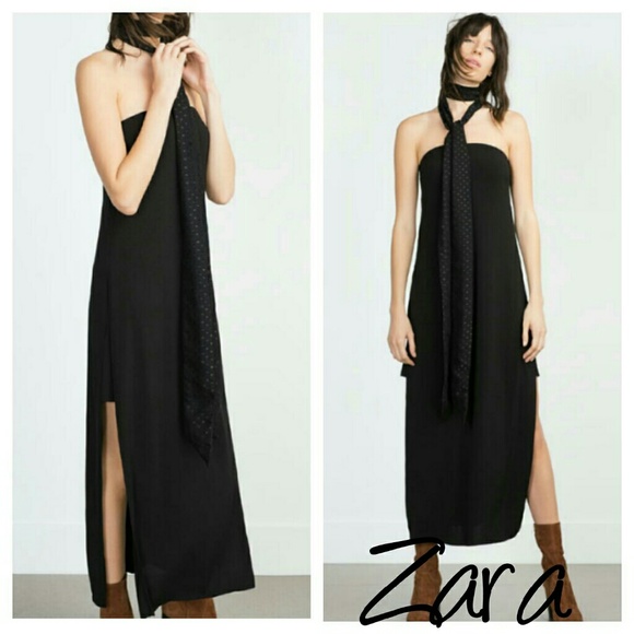 Zara bandeau dress strapless black M S maxi small - Picture 2 of 5